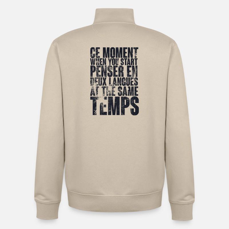 CITATION COOL POUR LES MULTILINGUES, bilingues - Sweat zippé unisexe en coton bio Stanley/Stella - beige crème