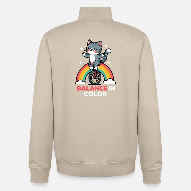 Équilibre du chat sur arc-en-ciel - Sweat zippé unisexe en coton bio Stanley/Stella - beige crème