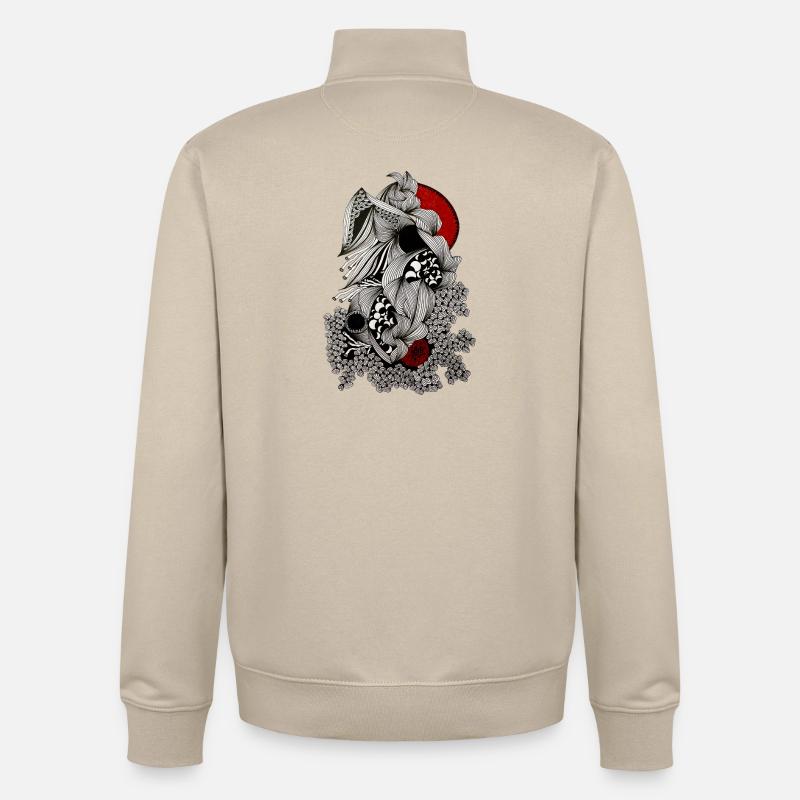 Cracked line skull with red accent - Unisex Organic Zip Sweatshirt by Stanley/Stella - desert dust