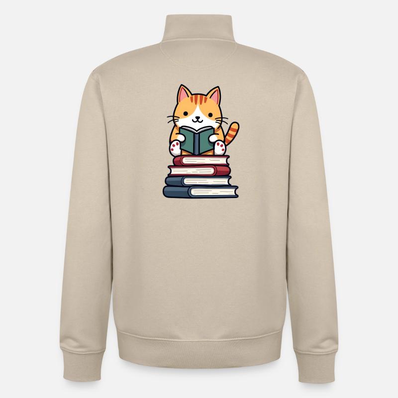 Katze liest ein Buch - Unisex Organic Zip Sweatshirt von Stanley/Stella - Cremebeige