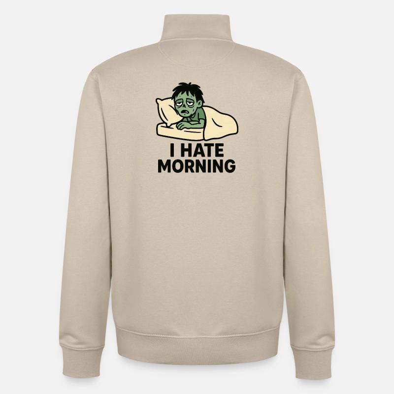 Zombie râleux matinal au lit - Sweat zippé unisexe en coton bio Stanley/Stella - beige crème