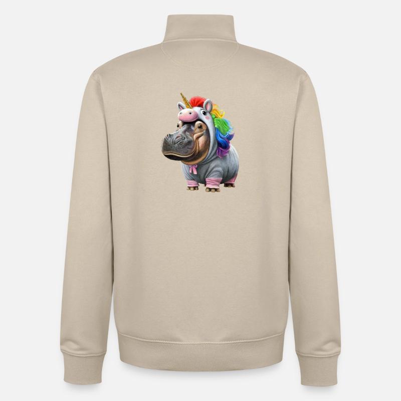 Licorne hippopotame - Sweat zippé unisexe en coton bio Stanley/Stella - beige crème