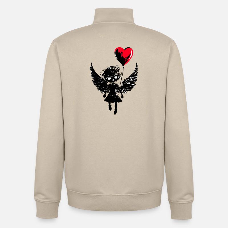 Engel mit Herz Luftballon - Heartful Creatures - Unisex Organic Zip Sweatshirt von Stanley/Stella - Cremebeige