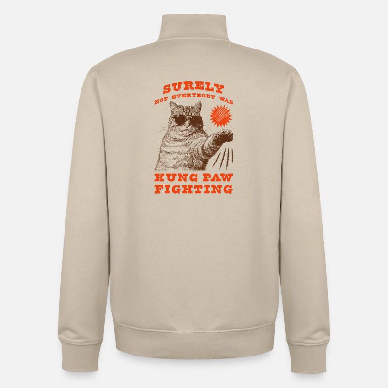 Kung Paw Combat Drôle Chonky Chat - Sweat zippé unisexe en coton bio Stanley/Stella - beige crème