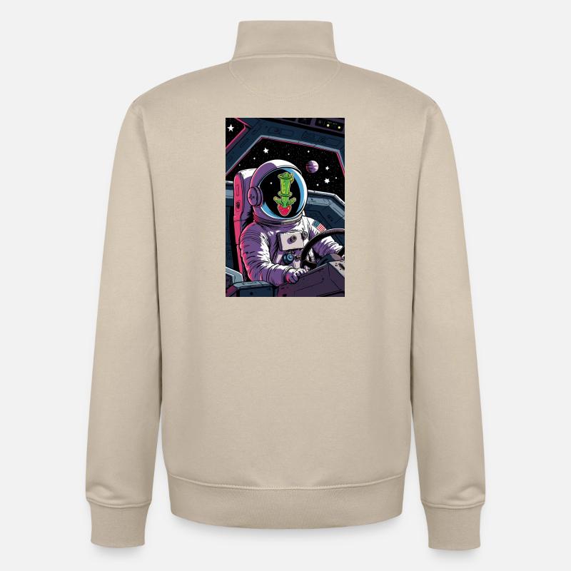 Cactus Alien dans l’espace - Sweat zippé unisexe en coton bio Stanley/Stella - beige crème