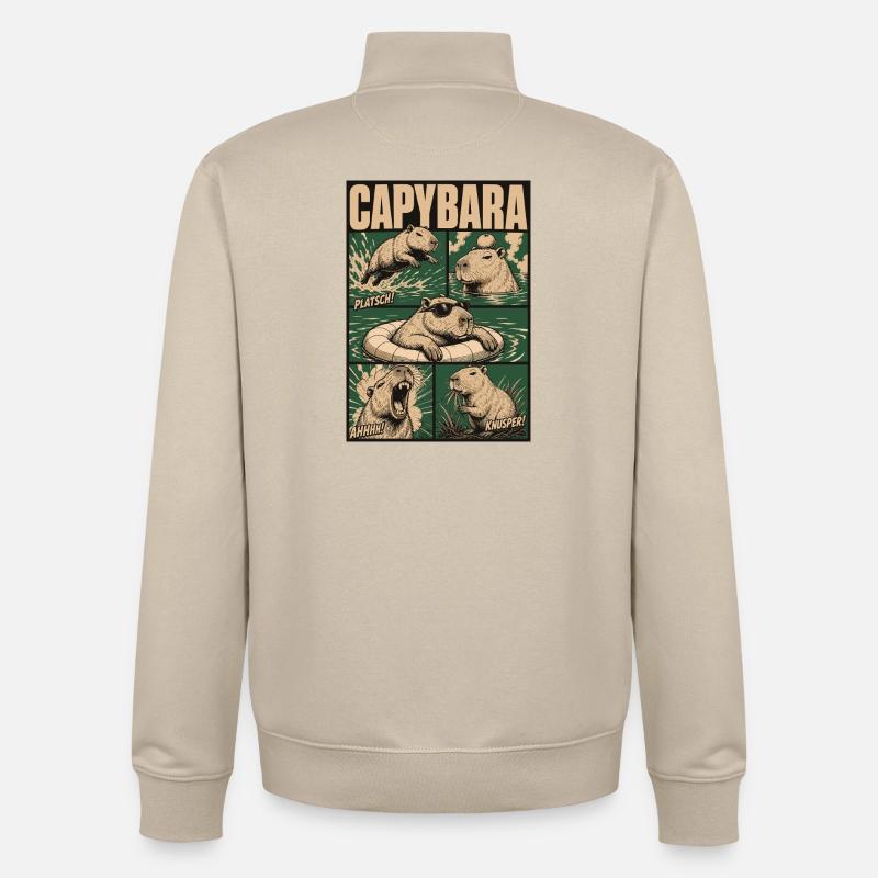 Comic Capybara Action Style - Unisex Organic Zip Sweatshirt von Stanley/Stella - Cremebeige