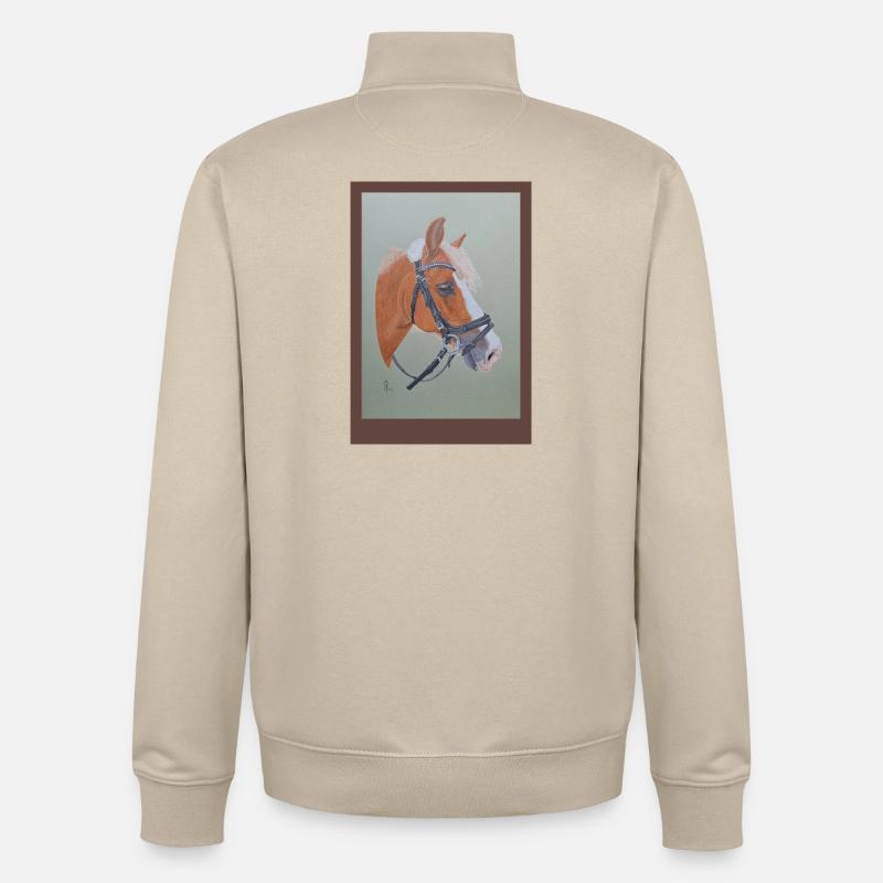 Portrait de cheval avec bride d’équitation - Sweat zippé unisexe en coton bio Stanley/Stella - beige crème