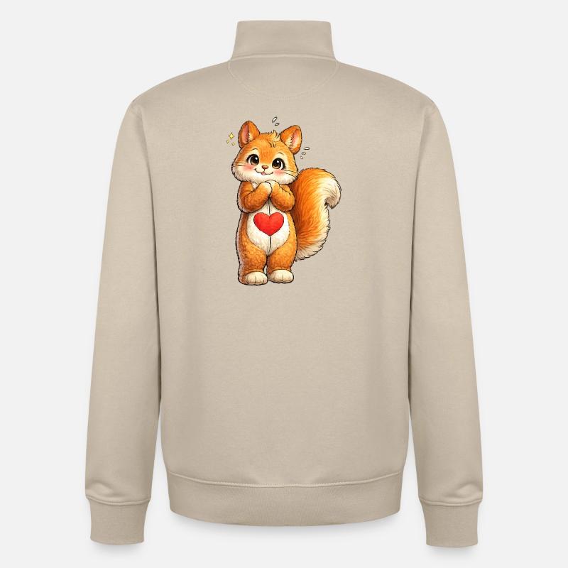 Schüchternes Eichhörnchen mit rotem Herz - Unisex Organic Zip Sweatshirt von Stanley/Stella - Cremebeige