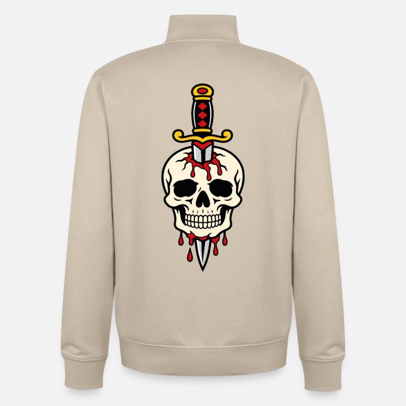 Schädel mit einem Tattoo-Dolch durchbohrt - Unisex Organic Zip Sweatshirt von Stanley/Stella - Cremebeige
