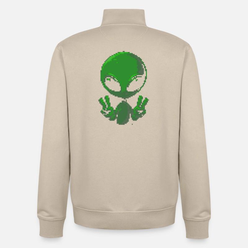 Signe de paix extraterrestre Pixel - Sweat zippé unisexe en coton bio Stanley/Stella - beige crème