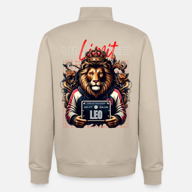 Roi Lion Leo avec couronne - Sweat zippé unisexe en coton bio Stanley/Stella - beige crème