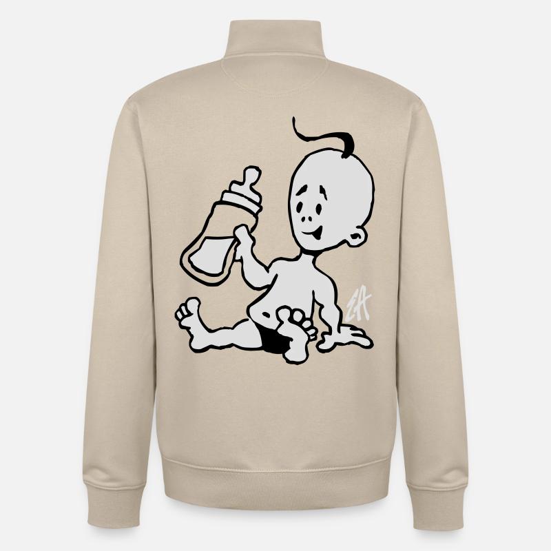 Baby mit einer Milchflasche - Unisex Organic Zip Sweatshirt von Stanley/Stella - Cremebeige
