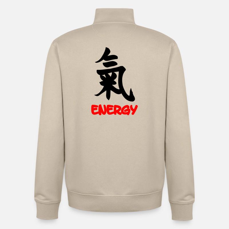 Caractère kanji d’énergie avec texte Énergie - Sweat zippé unisexe en coton bio Stanley/Stella - beige crème