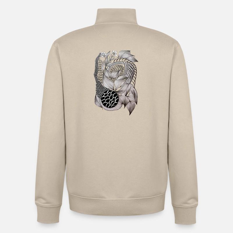 Black and White Leaf Snake Pattern - Unisex Organic Zip Sweatshirt by Stanley/Stella - desert dust