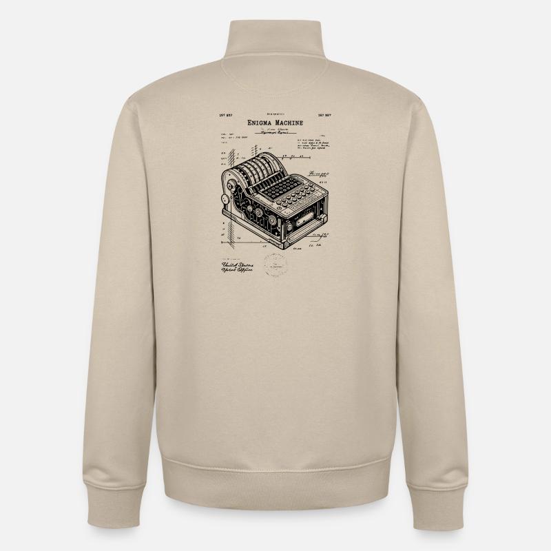 Brevet de plan de machine Enigma - Sweat zippé unisexe en coton bio Stanley/Stella - beige crème