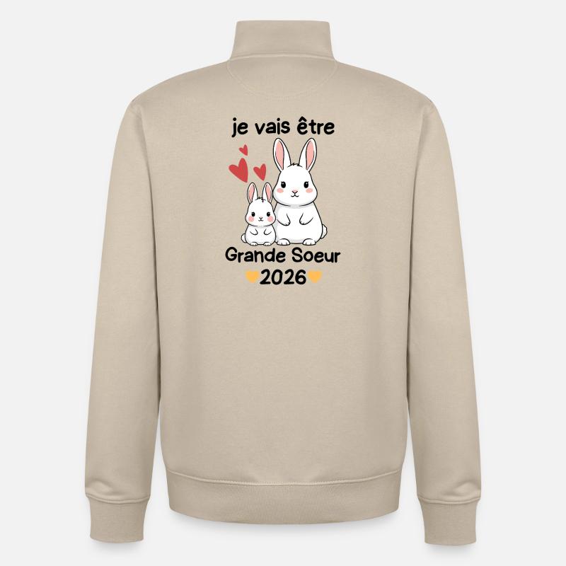 Zukünftige große Schwester 2026 Ich werde eine große Schwester sein - Unisex Organic Zip Sweatshirt von Stanley/Stella - Cremebeige