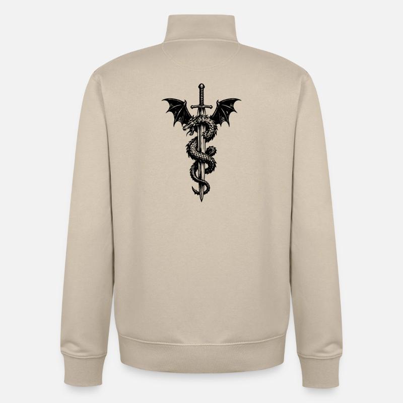 Mittelalter Wappen mit Drache & Schwert - Unisex Organic Zip Sweatshirt von Stanley/Stella - Cremebeige