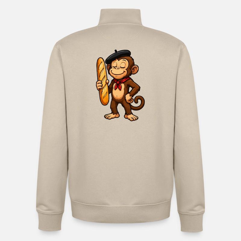 Baguette monkey with beret - Unisex Organic Zip Sweatshirt by Stanley/Stella - desert dust