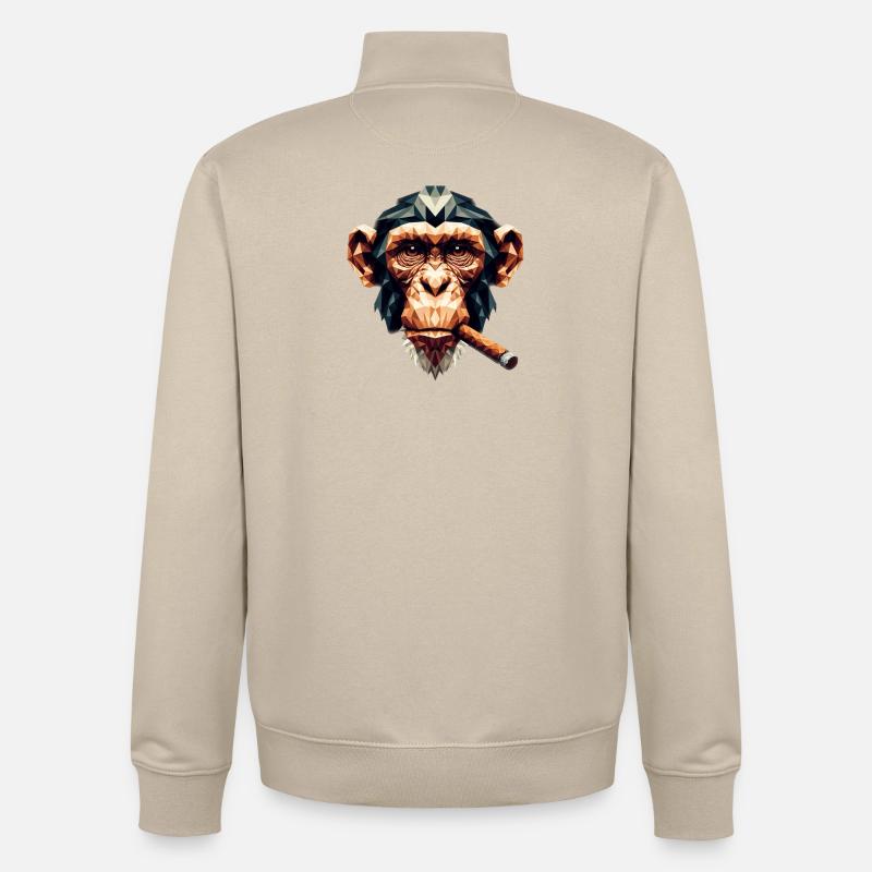 Ein Affe mit Zigarre im Polygon-Stil - Unisex Organic Zip Sweatshirt von Stanley/Stella - Cremebeige