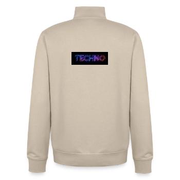 Techno Neon Glitch Text - Unisex Organic Zip Sweatshirt by Stanley/Stella - desert dust - Back - AI Model Male 185 dark (185cm)
