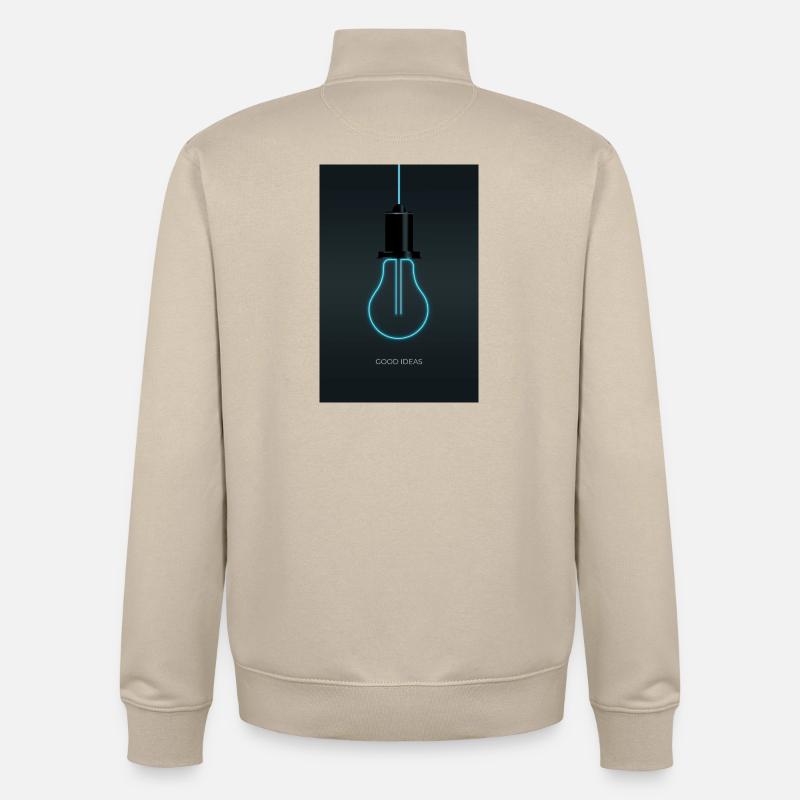 Bonnes idées – Ampoule néon Bleu Électrique - Sweat zippé unisexe en coton bio Stanley/Stella - beige crème