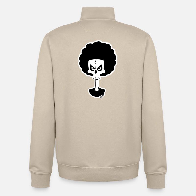 Dessin animé Afro Skull Monochrome - Sweat zippé unisexe en coton bio Stanley/Stella - beige crème