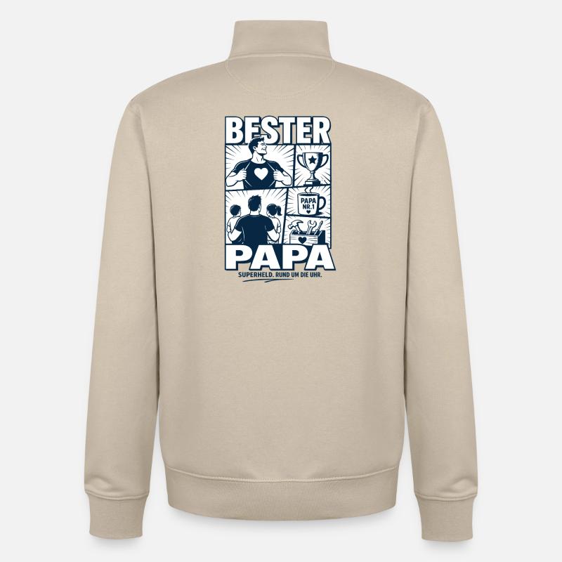 Bester Papa Superheld Design - Unisex Organic Zip Sweatshirt von Stanley/Stella - Cremebeige