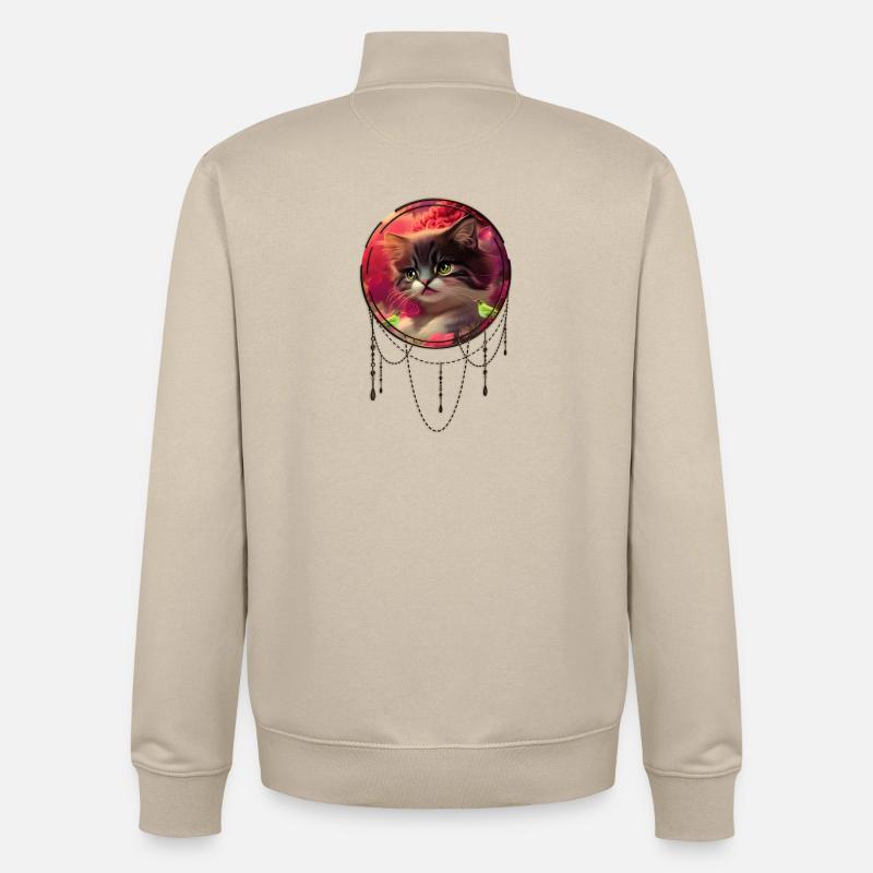Chaton mignon avec des oiseaux - Sweat zippé unisexe en coton bio Stanley/Stella - beige crème