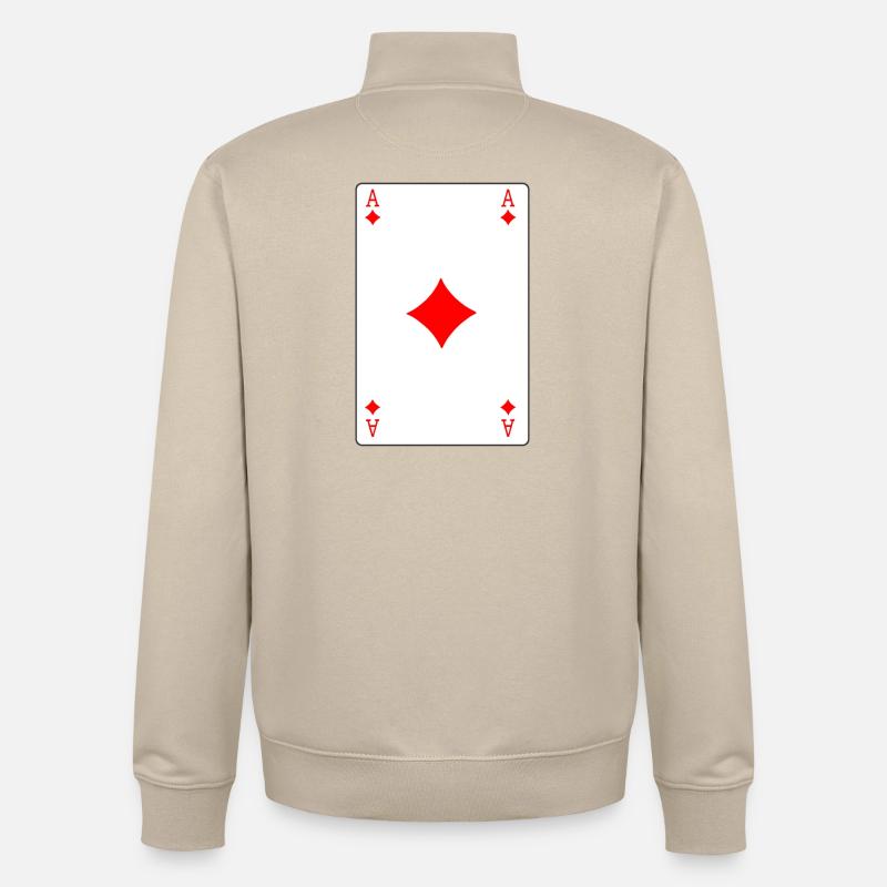 Carte à jouer As de Carreau - Sweat zippé unisexe en coton bio Stanley/Stella - beige crème