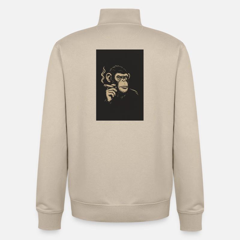 Singe avec des cigares Impression d’art - Sweat zippé unisexe en coton bio Stanley/Stella - beige crème