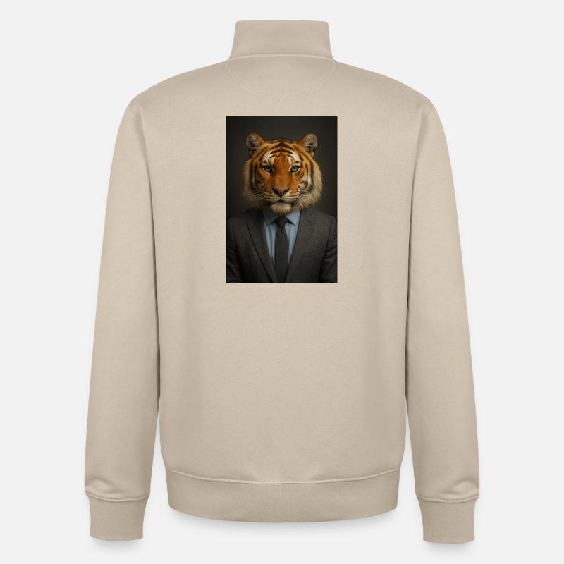 Tigre en costume bureau chic - Sweat zippé unisexe en coton bio Stanley/Stella - beige crème