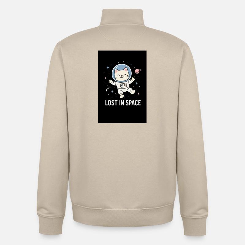 Astronaute chat perdu dans l’espace - Sweat zippé unisexe en coton bio Stanley/Stella - beige crème