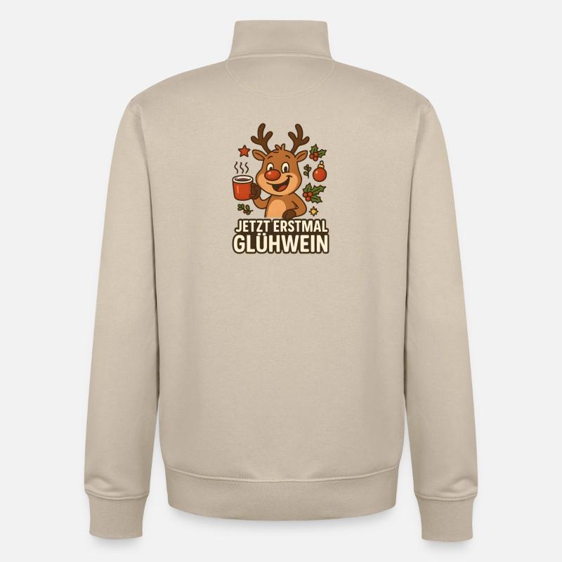 Renne au vin chaud de Noël - Sweat zippé unisexe en coton bio Stanley/Stella - beige crème