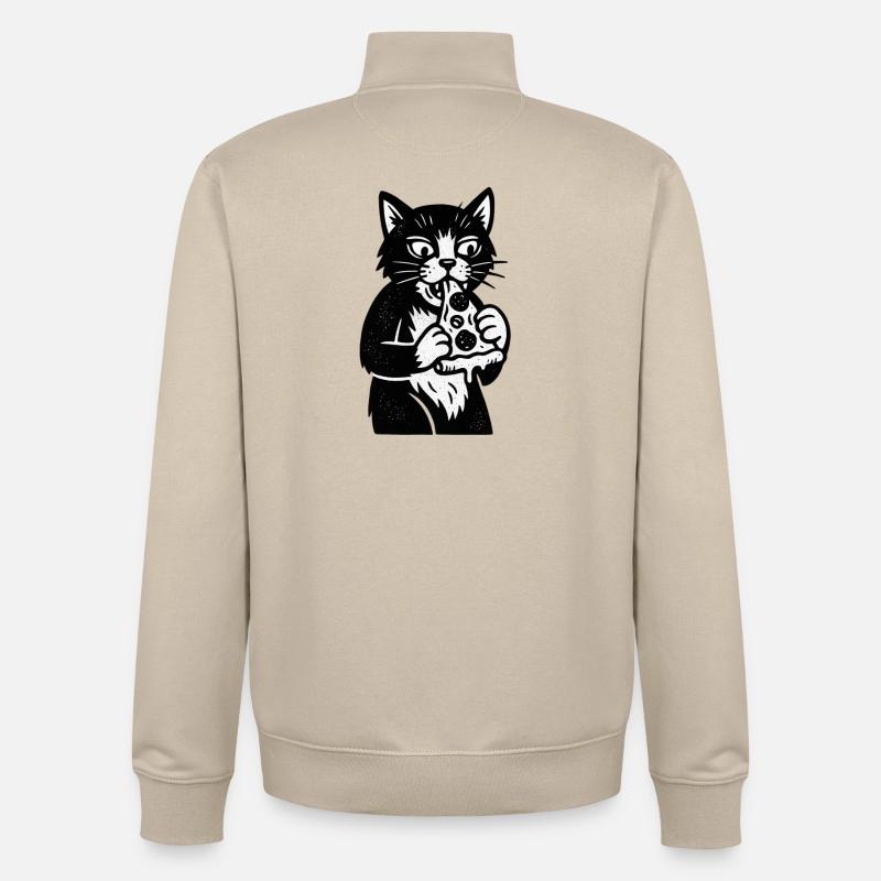 Chat pizza dans un style cartoon - Sweat zippé unisexe en coton bio Stanley/Stella - beige crème