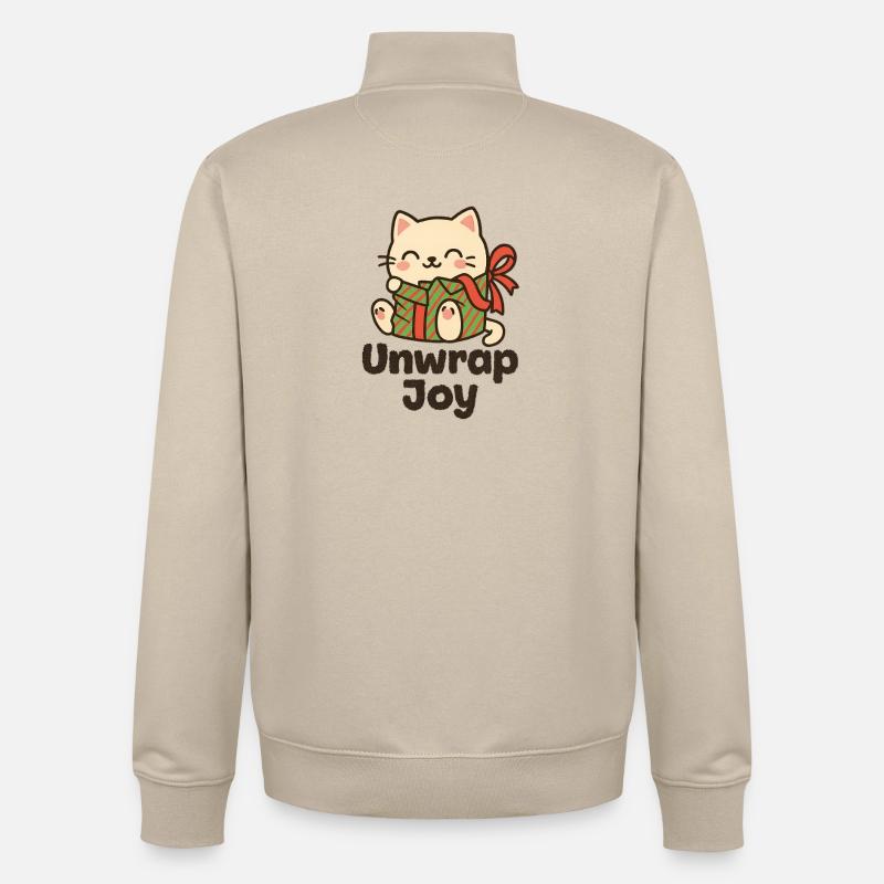 Katz mit Geschenk Unwrap Joy - Unisex Organic Zip Sweatshirt von Stanley/Stella - Cremebeige