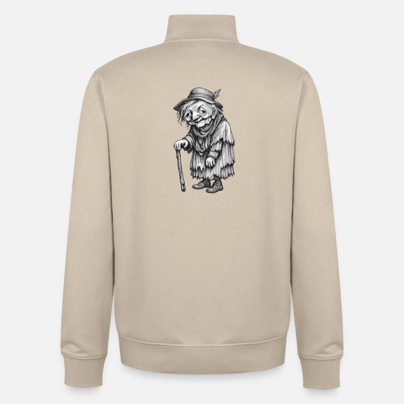 Alte Wanderin mit Stab | Omas Lumpen - Unisex Organic Zip Sweatshirt von Stanley/Stella - Cremebeige