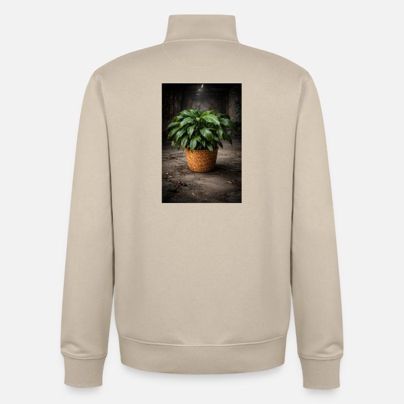 Panier Pot Vert VintageLook - Sweat zippé unisexe en coton bio Stanley/Stella - beige crème