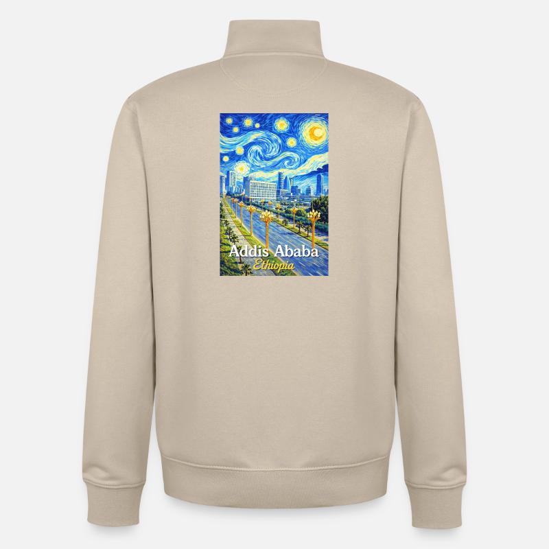 Art de la silhouette nocturne d’Addis-Abeba - Sweat zippé unisexe en coton bio Stanley/Stella - beige crème