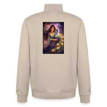 Mystische Indische Frau mit Pfau - Unisex Organic Zip Sweatshirt von Stanley/Stella - Cremebeige - Hinten - AI Model Male 185 dark (185cm)