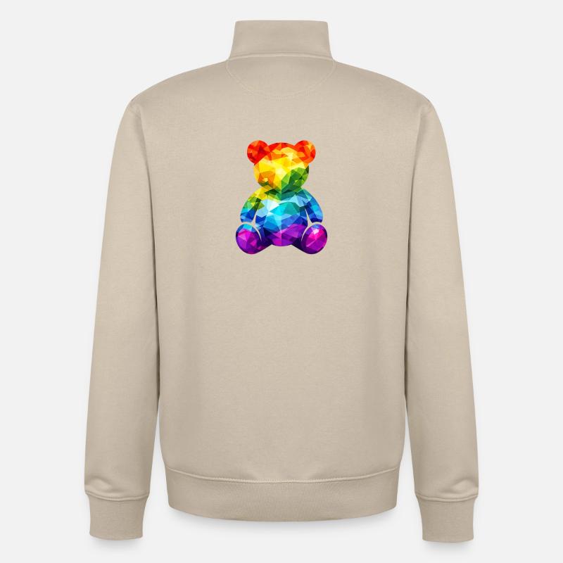 Rainbow teddy bear in geometric pattern - Unisex Organic Zip Sweatshirt by Stanley/Stella - desert dust
