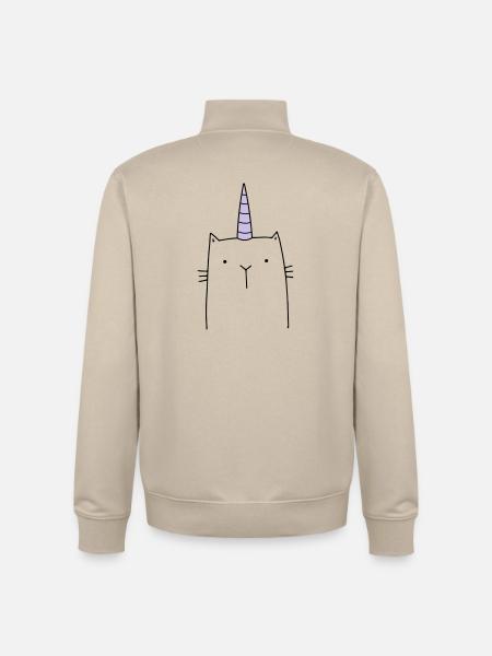 Einhorn Katze niedlich Geschenk - Unisex Organic Zip Sweatshirt von Stanley/Stella - Cremebeige