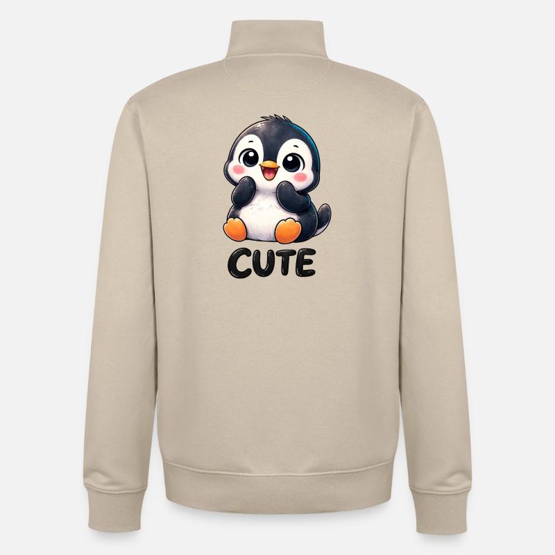 Pingouin chibi mignon timide timide mignon - Sweat zippé unisexe en coton bio Stanley/Stella - beige crème