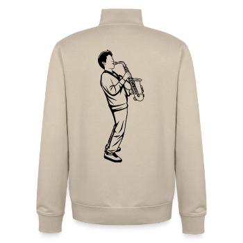 Saxophone Boy - Sweat zippé unisexe en coton bio Stanley/Stella - beige crème - Dos - AI Model Male 185 dark (185cm)