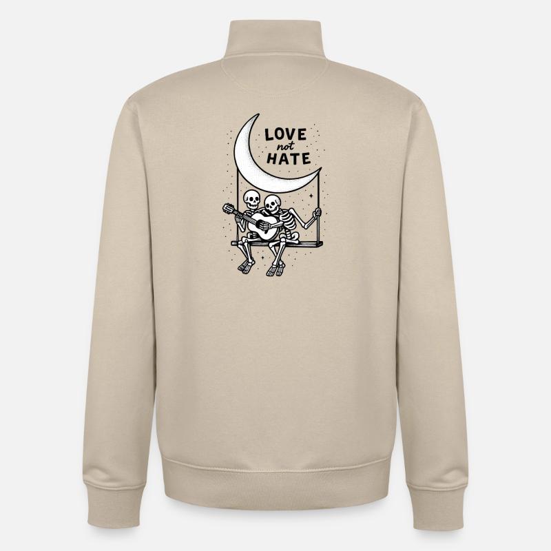 Love Not Hate Skeleton Moon Design - Sweat zippé unisexe en coton bio Stanley/Stella - beige crème