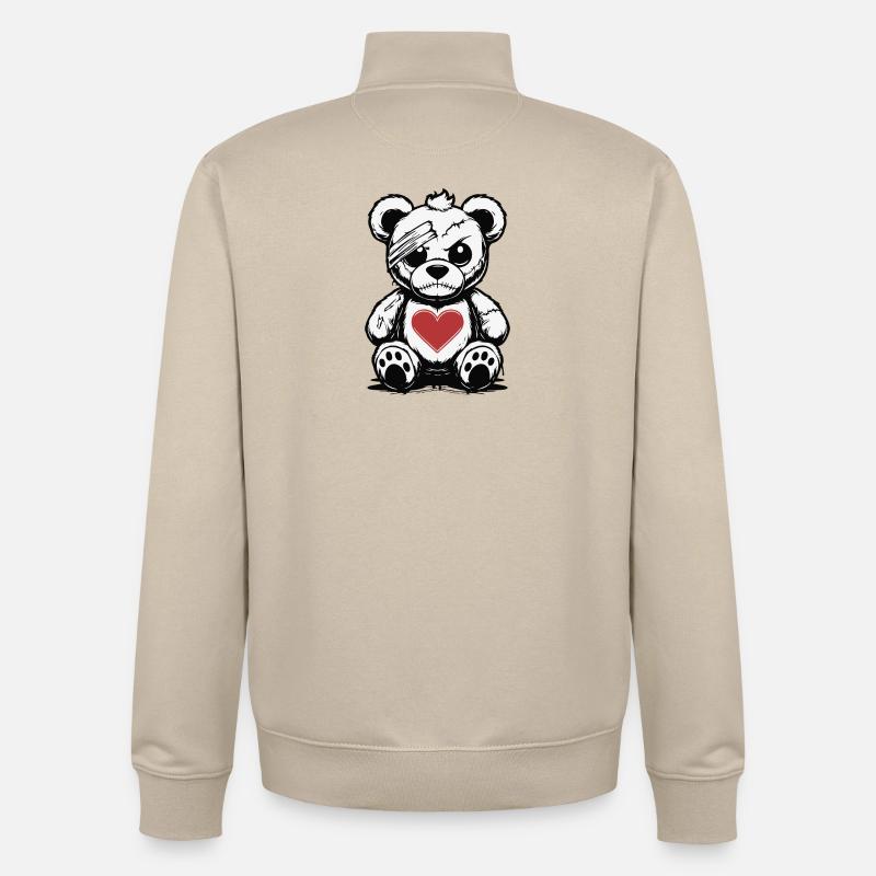 Grumpy Teddy with a good Heart - Sweat zippé unisexe en coton bio Stanley/Stella - beige crème