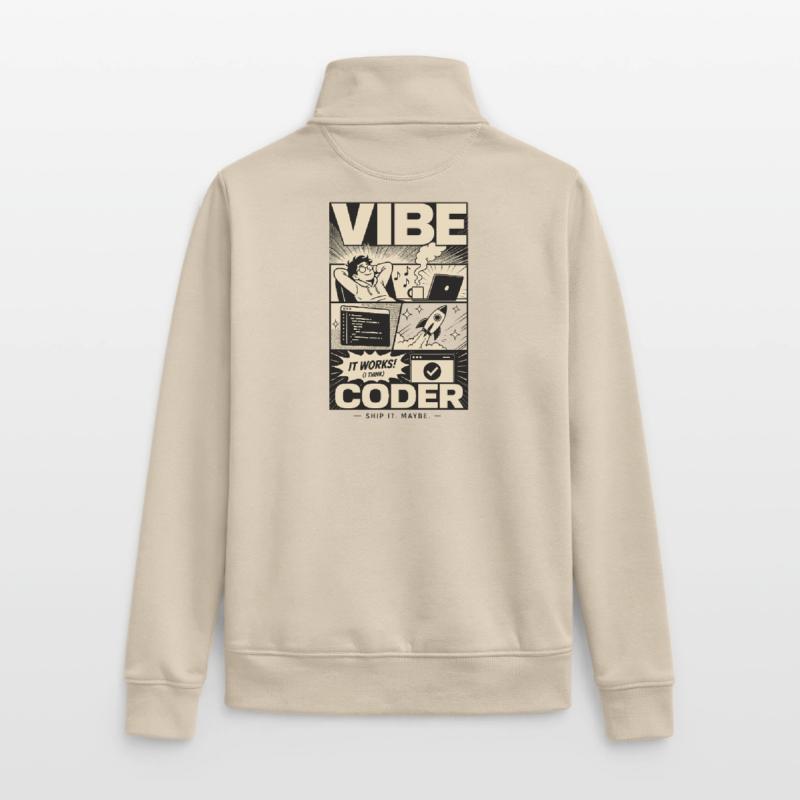 Vibe Coder Programmeur Humour Sweat zippé unisexe en coton bio Stanley/Stella