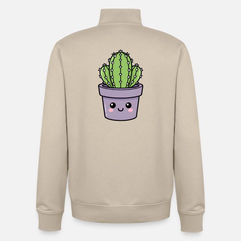 Cactus Kawaii dans un pot violet - Sweat zippé unisexe en coton bio Stanley/Stella - beige crème