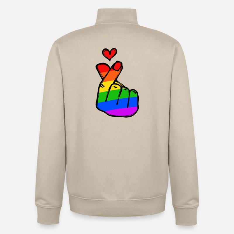 Rainbow Heart Amour Paix Passion - Sweat zippé unisexe en coton bio Stanley/Stella - beige crème