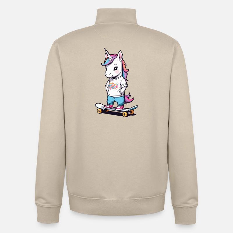 Licorne patineuse mignonne - Sweat zippé unisexe en coton bio Stanley/Stella - beige crème