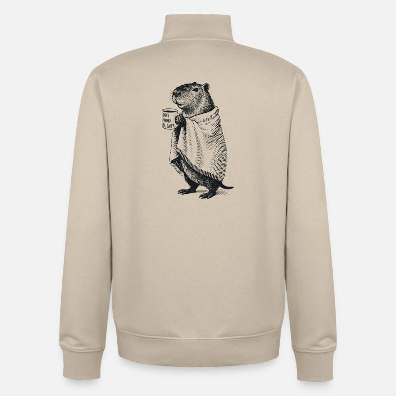 Don’t Worry Be Cappy - Automne Hiver Capybara - Sweat zippé unisexe en coton bio Stanley/Stella - beige crème